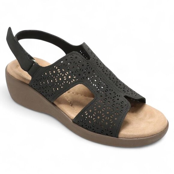 Easy Spirit Women's Kali Low Wedge Slingback Sandals - Black - Picture 1 of 5